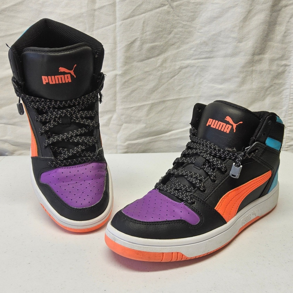 Puma Rebound LayUp Kids Size‎ 6.5C Black Purple Orange Blue High Top Sneakers